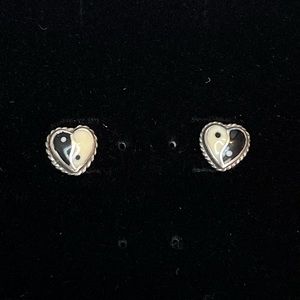 Vintage Yin and Yang Heart Sterling Silver Stud Earrings